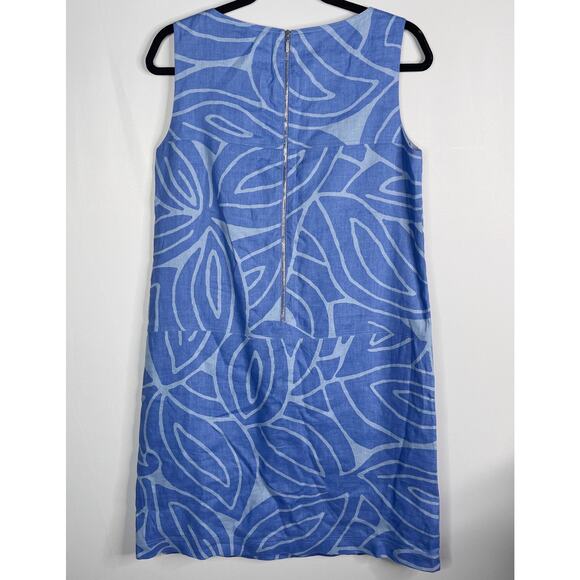 Lafayette 148 Small Blue Floral Pattern Linen Sleeveless Shift Dress Exposed Zip - Picture 2 of 11